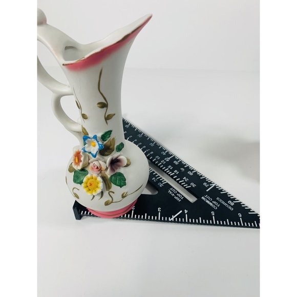 Vintage Interpur R.O.C. 3D Ceramic Victorian Applied Flower Vase Pitcher Set - Picture 12 of 12